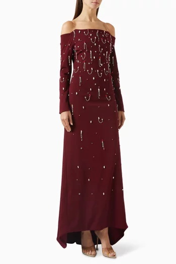Off-shoulder Crystal Embellished Gown