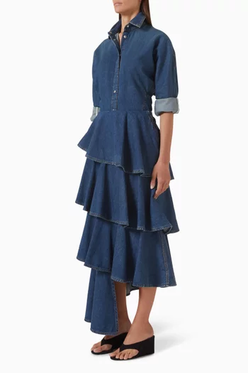 Spiral Ruffle Skirt in Denim