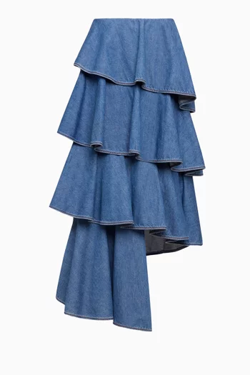 Spiral Ruffle Skirt in Denim