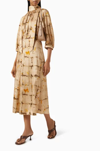 Scarf-neck Printed Dress