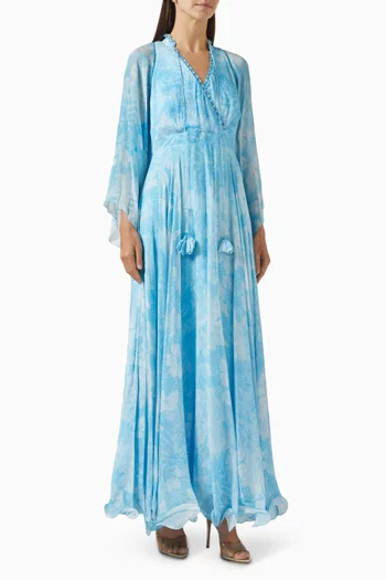 فستان طويل مزين بنقشة كريب