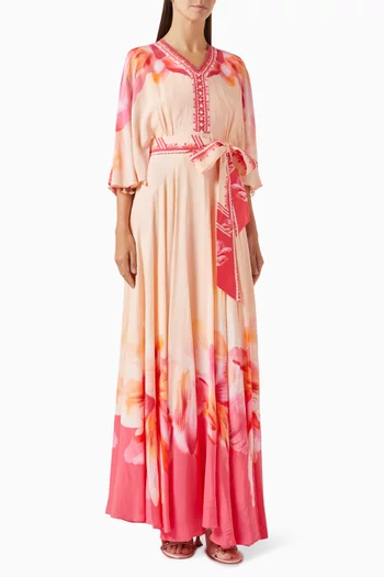 Floral-print Belted Maxi Dress