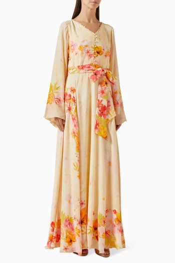 Floral-print Belted Maxi Dress