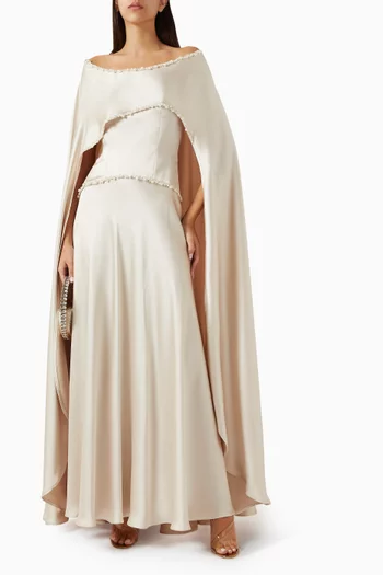 Wave Pearl-embellished Dress in Crepe-satin