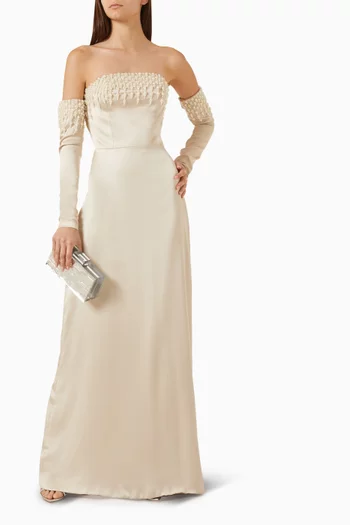 Shell-embellished Dress in Crepe-satin
