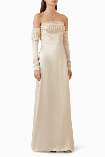 Shell-embellished Dress in Crepe-satin