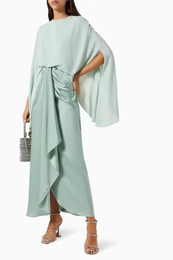 Marine Asymmetric Cape Dress in Crepe-chiffon