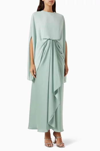 Marine Asymmetric Cape Dress in Crepe-chiffon