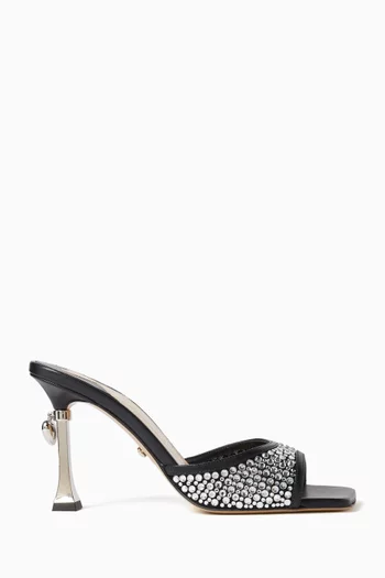 حذاء بافي هارت مفتوح بكعب 95 مم قماش شبكي مرصع بكريستال