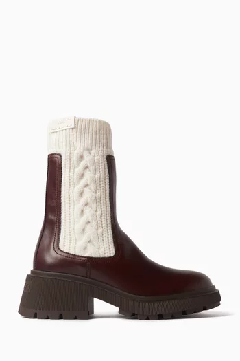 حذاء بوت تاميا بحافة منسوجة جلد