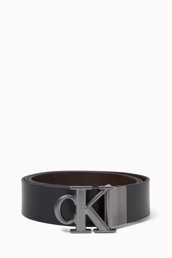 Monogram Plaque Reversible Belt in Leather