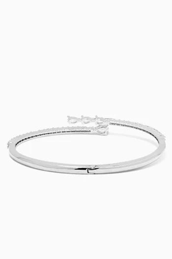 CZ Pear Pavé Hinged Bangle in Rhodium-plated Brass