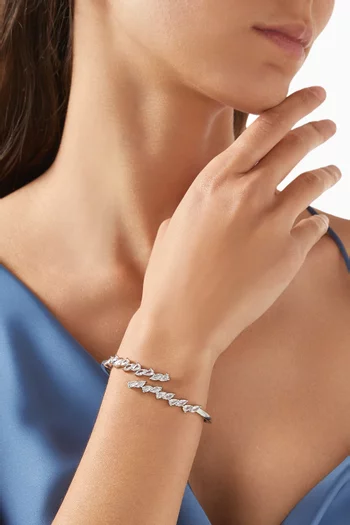 CZ Pear Open-hinged Bracelet in Rhodium-plated Brass