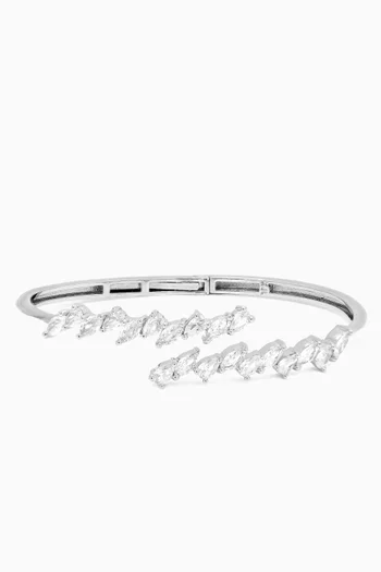 CZ Pear Open-hinged Bracelet in Rhodium-plated Brass