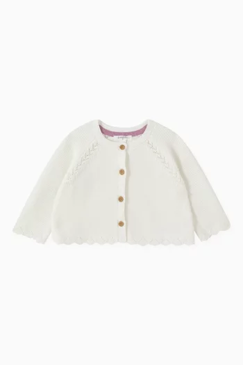 Scalloped Cardigan in Cotton-wool Knit