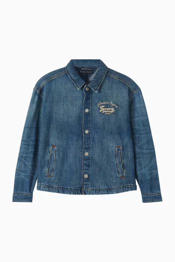 Embroidery Faded Shirt Jacket in Denim