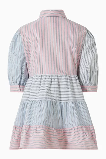 Mixed Stripe Tiered Shirt Dress in Stretch Cotton