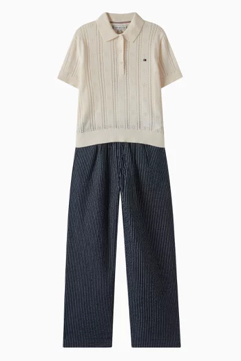 Pointelle Relaxed Polo Shirt in Cotton