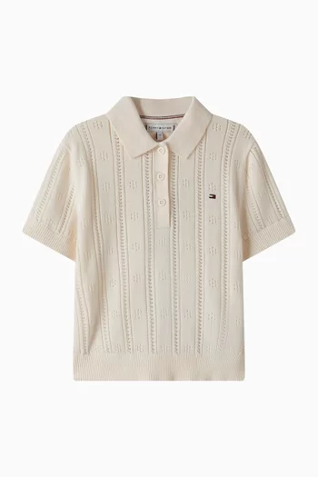 Pointelle Relaxed Polo Shirt in Cotton