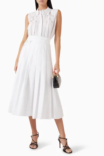 Embellished Pleated Midi Skirt in Cotton