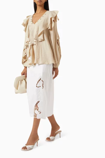 Embroidered Midi Skirt in Cotton