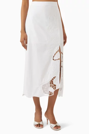Embroidered Midi Skirt in Cotton
