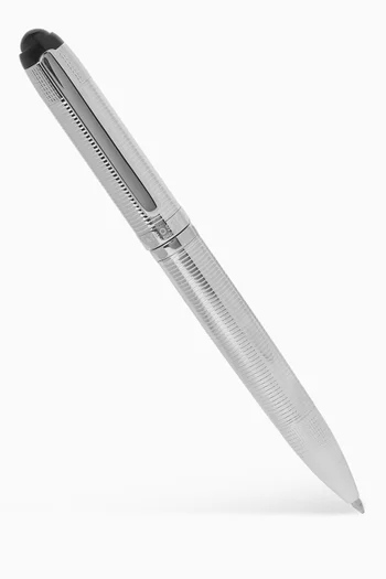 Ribbed Ballpoint Pen in Rhodium-plated Metal