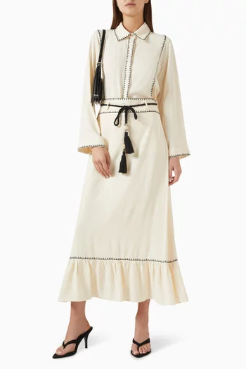 Embroidered Midi Skirt in Viscose-linen