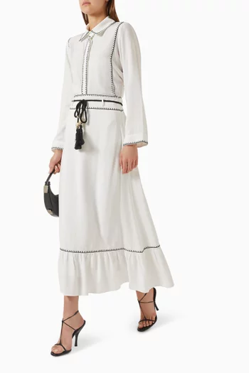 Embroidered Midi Skirt in Viscose-linen