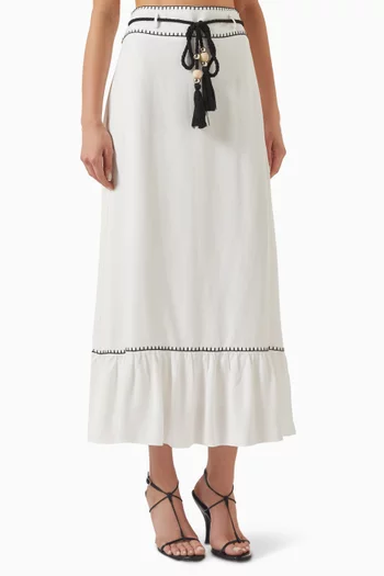 Embroidered Midi Skirt in Viscose-linen