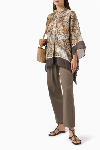 Papyrus-print Poncho in Silk Pongée
