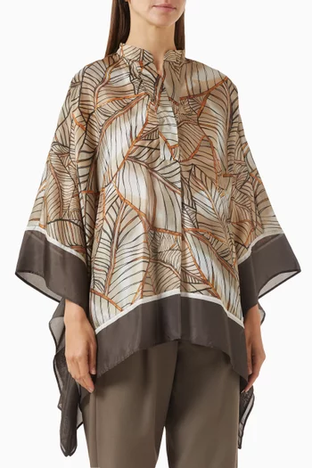 Papyrus-print Poncho in Silk Pongée
