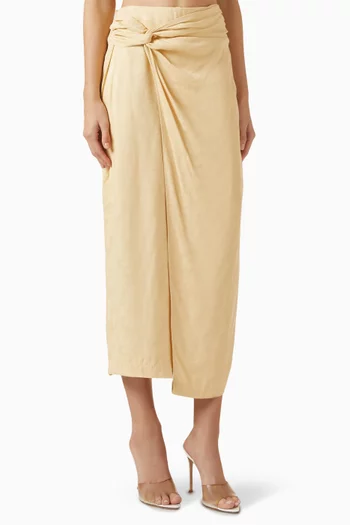 Knot-detail Midi Skirt in Rayon