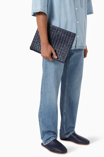 Flat Pouch in Intrecciato Leather