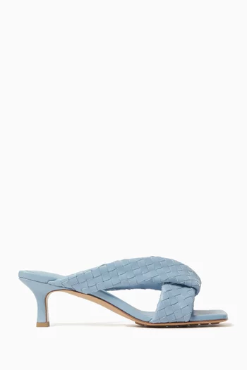 حذاء ريفا مفتوح من الخلف بكعب 50 مم جلد مجدول