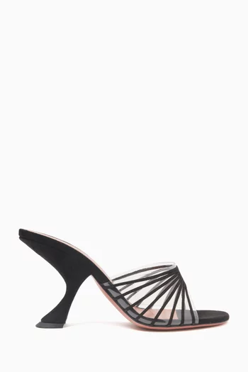 حذاء مفتوح موكي بكعب 90 مم شمواه وكلوريد متعدد الفينيل شفاف