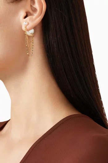 أقراط متدلية بتصميم سلسلة مزينة بلؤلؤ نحاس مطلي ذهب