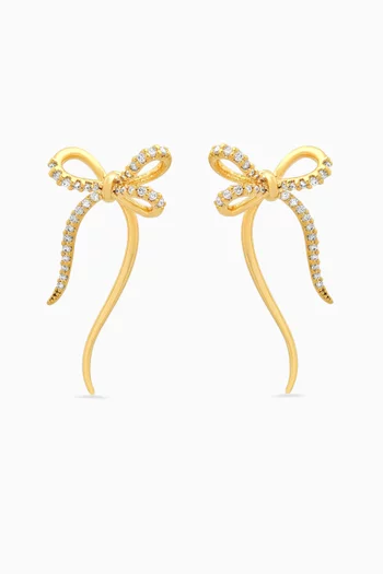 أقراط بتصميم بعقدة مرصعة بأحجار زركونيا نحاس مطلي بلون ذهبي