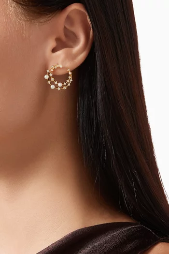 Pearl & CZ Hoop Earrings in Gold-plated Brass