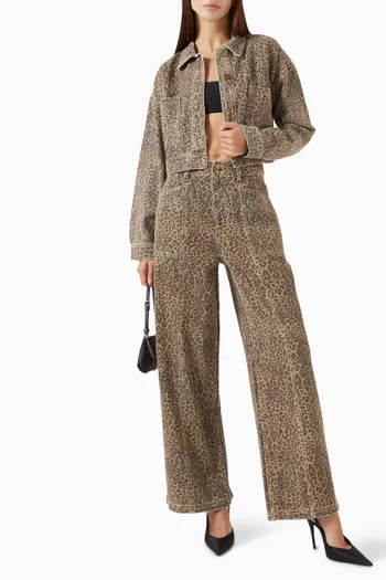 جاكيت أنوك قصير بنقشة جلد الفهد دينم