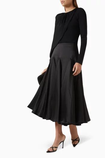 Flared Godet Midi Skirt