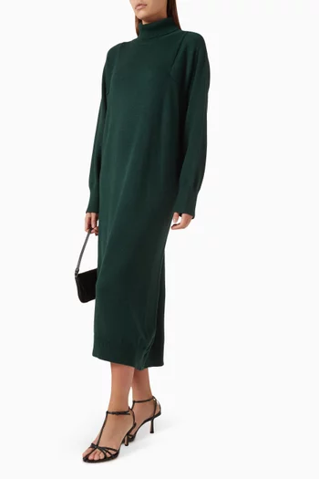 Boxy Funnel-neck Midi Dress in Knit
