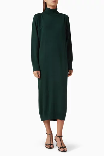 Boxy Funnel-neck Midi Dress in Knit