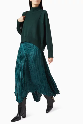 Asymmetrical Plisse Midi Skirt