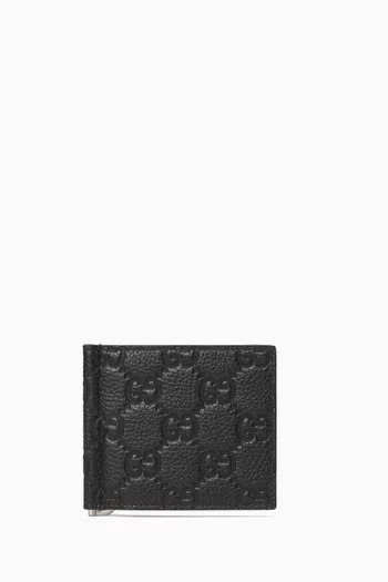 GG-embossed Clip Bifold Wallet in Leather