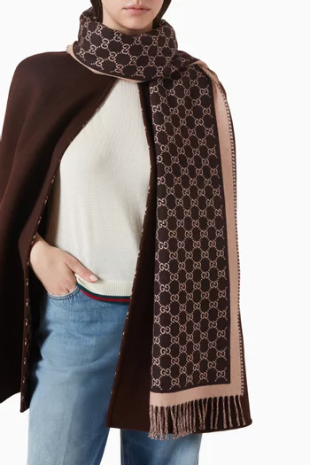 وشاح بنقشة شعار حرفي GG مزيج صوف وكشمير
