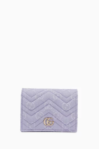 GG Marmont Card Case Wallet in Matelassé Chevron Denim