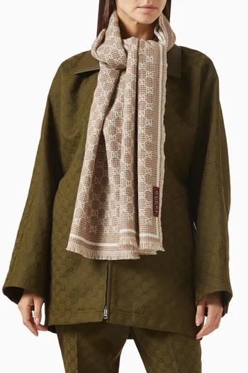 وشاح مزين بشعار حرفي GG متداخلين مزيج صوف