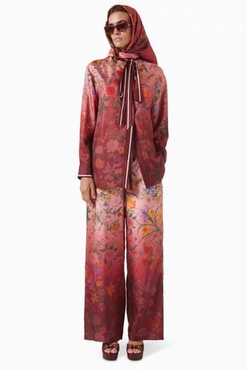 قميص مزين بنقشة زهور حرير تويل