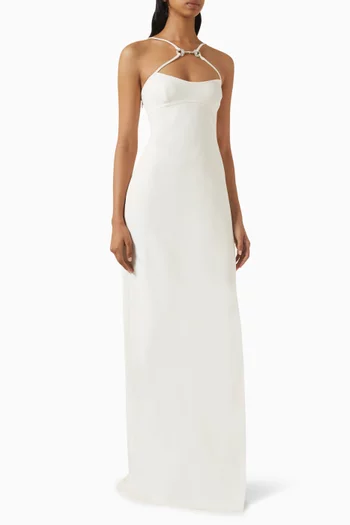 فستان بفتحة وحلية لجام حصان مرصعة بالكريستال حرير وفيسكوز